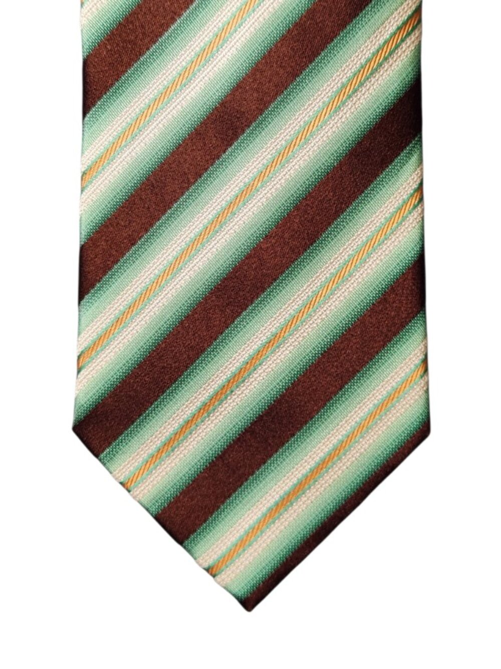 Ermenegildo Zegna Necktie Tie Brown Green White Copper Striped Silk Italy Luxury